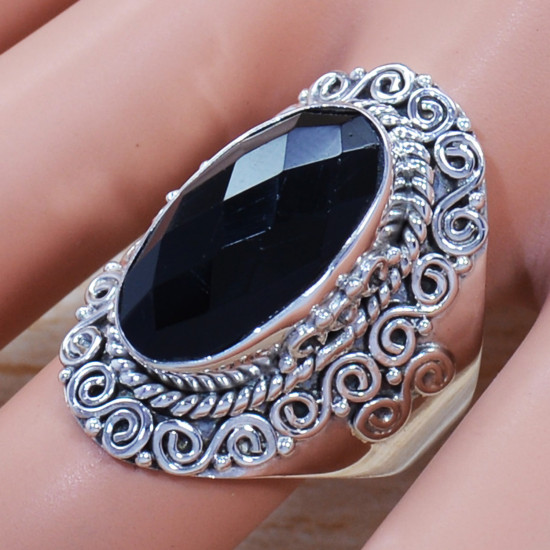 Authentic 925 Sterling Silver Fancy Jewelry Black Onyx Gemstone Ring SJWR-1432