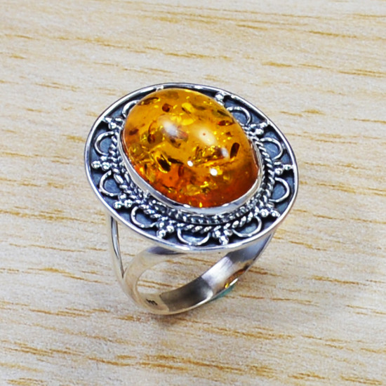 Causal Wear Jewelry Amber Gemstone 925 Sterling Silver Ring SJWR-1437