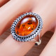 925 Sterling Silver Classic Look Jewelry Amber Gemstone Ring SJWR-1438