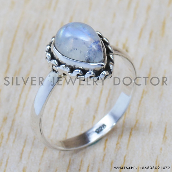 Rainbow Moonstone 925 Sterling Silver Ring (SJWR-1466)