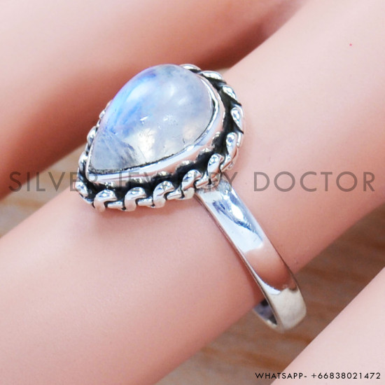 Rainbow Moonstone 925 Sterling Silver Ring (SJWR-1466)