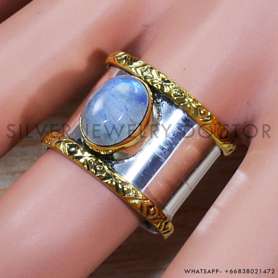 Rainbow Moonstone 925 Sterling Silver Ring (SJWR-1486) Rainbow Moonstone 925 Sterling Silver Ring (SJWR-1486)