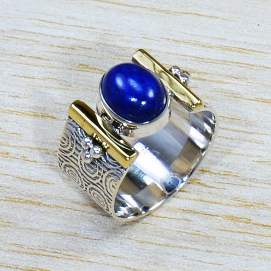 Lapis Lazuli Gemstone 925 Sterling Silver And Brass Handmade Jewelry Ring SJWR-1493