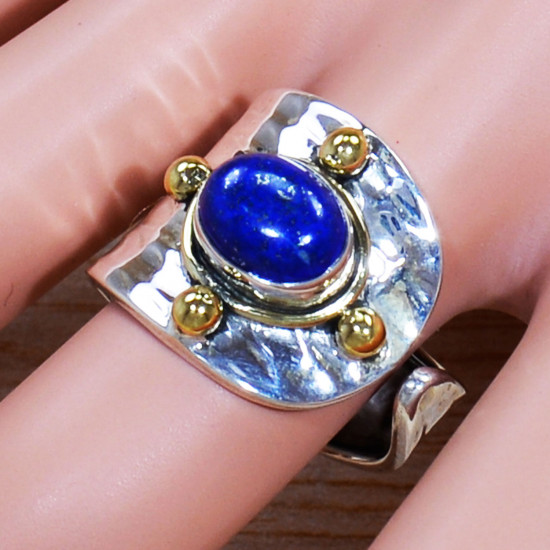 925 Real Silver And Brass Jewelry Lapis Lazuli Gemstone Adjustable Ring SJWR-1514
