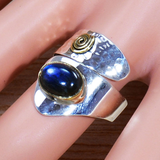 Labradorite Gemstone 925 Sterling Silver And Brass Jewelry Adjustable Ring SJWR-1517