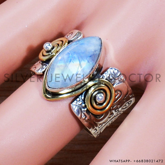 Rainbow Moonstone 925 Sterling Silver Ring (SJWR-1518)