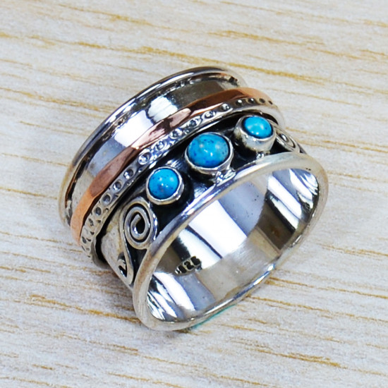 925 Sterling Silver And Brass Unique Jewelry Turquoise Gemstone Ring SJWR-1522