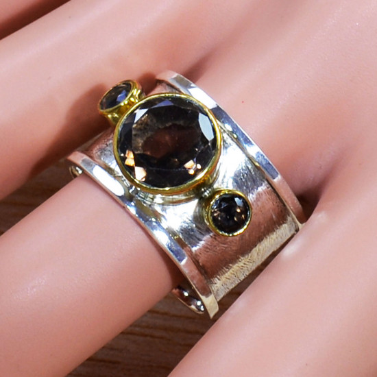 Exclusive Jewelry Smoky Quartz Gemstone 925 Silver And Brass Ring SJWR-1527