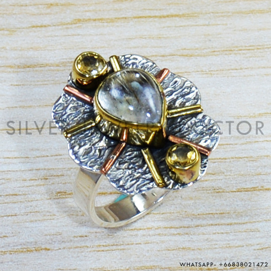 Golden Rutile 925 Sterling Silver Ring (SJWR-1531)