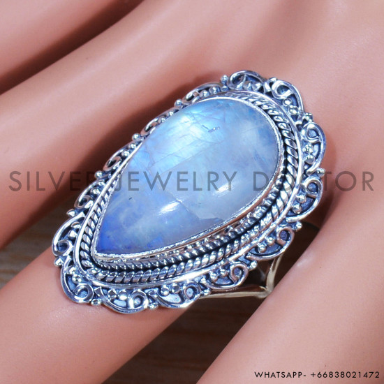 Rainbow Moonstone 925 Sterling Silver Ring (SJWR-1540) Rainbow Moonstone 925 Sterling Silver Ring (SJWR-1540)