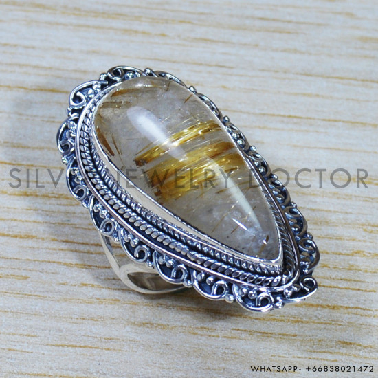 Golden Rutile 925 Sterling Silver Ring (SJWR-1541)