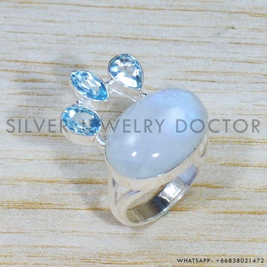 Rainbow Moonstone 925 Sterling Silver Ring (SJWR-1565) Rainbow Moonstone 925 Sterling Silver Ring (SJWR-1565)