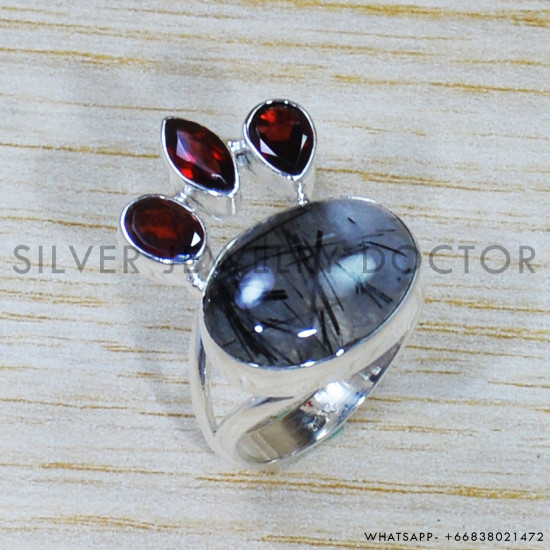 Black Rutile 925 Sterling Silver Ring (SJWR-1568)
