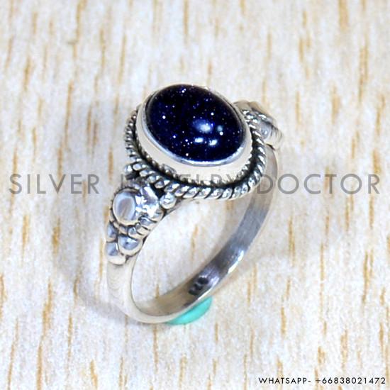 Semi Precious Jewelry 925 Sterling Silver Blue Sunstone Gemstone Ring SJWR-1575