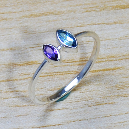 925 Sterling Silver Blue Topaz And Amethyst Gemstone Jewelry Ring SJWR-1651