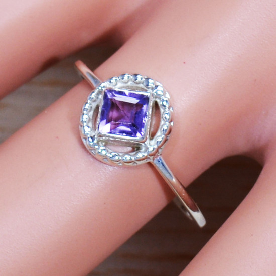 Authentic 925 Sterling Silver Amethyst Gemstone Jewelry Ring SJWR-1659