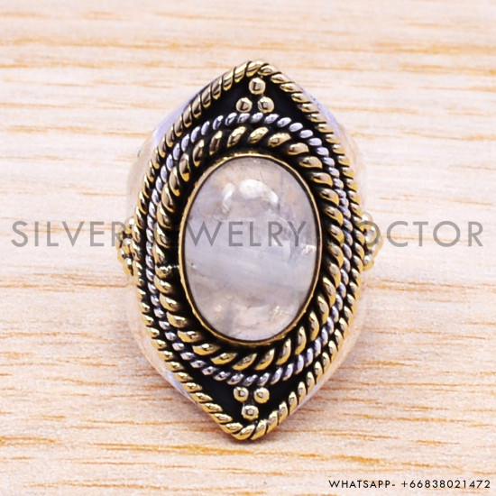 Rainbow Moonstone 925 Sterling Silver Ring (SJWR-166) Rainbow Moonstone 925 Sterling Silver Ring (SJWR-166)