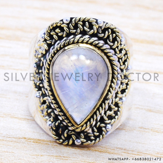 Rainbow Moonstone 925 Sterling Silver Ring (SJWR-167) Rainbow Moonstone 925 Sterling Silver Ring (SJWR-167)