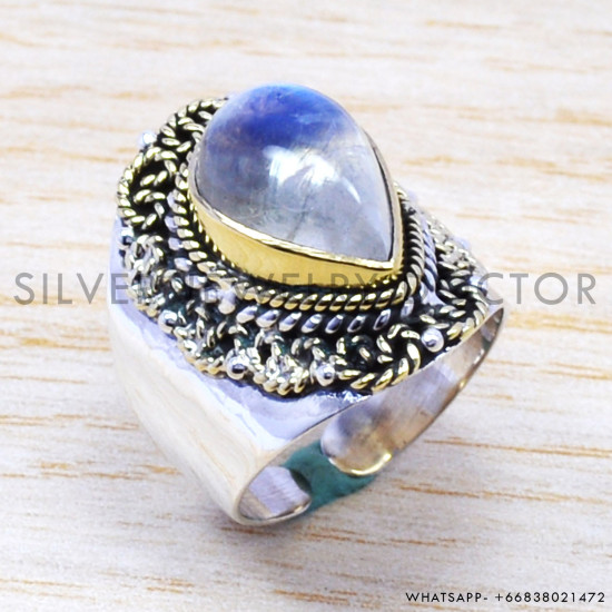 Rainbow Moonstone 925 Sterling Silver Ring (SJWR-167) Rainbow Moonstone 925 Sterling Silver Ring (SJWR-167)