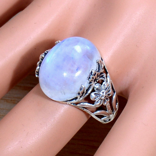 Authentic 925 Sterling Silver Rainbow Moonstone Jewelry Adjustable Ring SJWR-1675