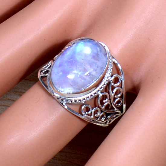 Vintage Look Jewelry 925 Sterling Silver Rainbow Moonstone Adjustable Ring SJWR-1676