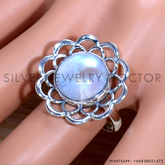 Rainbow Moonstone 925 Sterling Silver Ring (SJWR-1677) Rainbow Moonstone 925 Sterling Silver Ring (SJWR-1677)