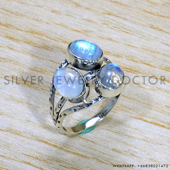 Rainbow Moonstone 925 Sterling Silver Ring (SJWR-1678)