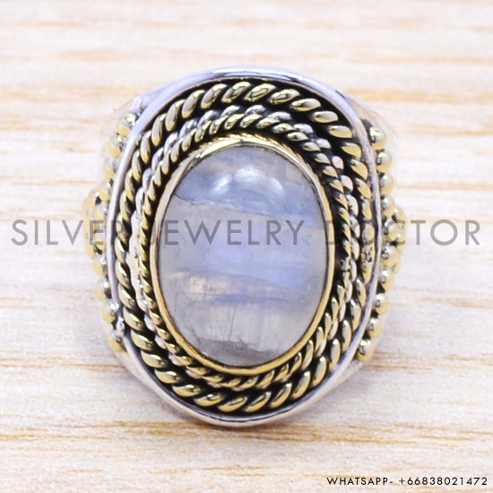 Rainbow Moonstone 925 Sterling Silver Ring (SJWR-168) Rainbow Moonstone 925 Sterling Silver Ring (SJWR-168)