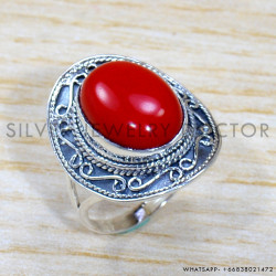 Coral 925 Sterling Silver Ring (SJWR-1721)
