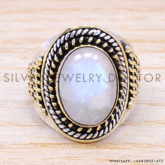 Rainbow Moonstone 925 Sterling Silver Ring (SJWR-173) Rainbow Moonstone 925 Sterling Silver Ring (SJWR-173)
