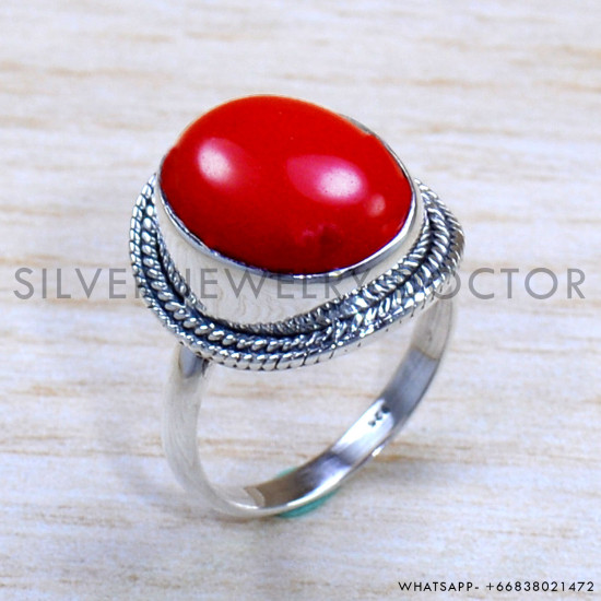 Coral 925 Sterling Silver Ring (SJWR-1754)