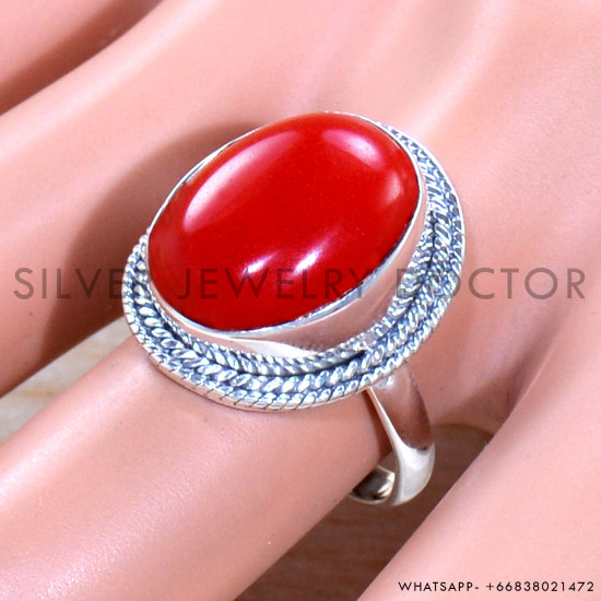 Coral 925 Sterling Silver Ring (SJWR-1754)