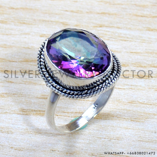 Mystic Topaz 925 Sterling Silver Ring (SJWR-1758)