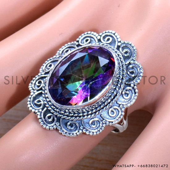 Mystic Topaz 925 Sterling Silver Ring (SJWR-1776)