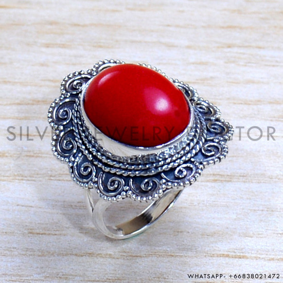Coral 925 Sterling Silver Ring (SJWR-1778)