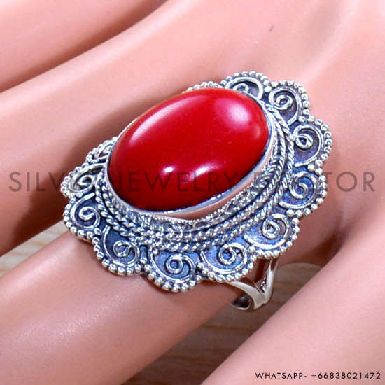Coral 925 Sterling Silver Ring (SJWR-1778)