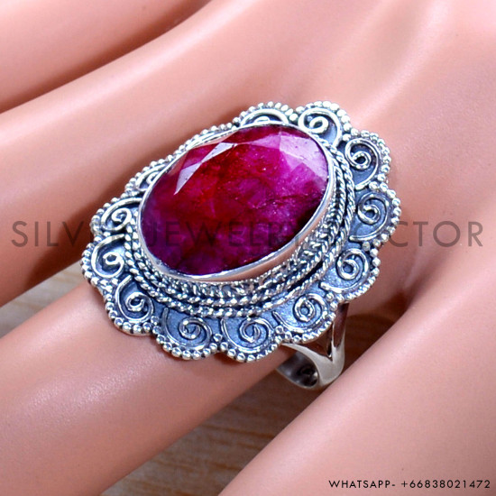 Ruby 925 Sterling Silver Ring (SJWR-1779)