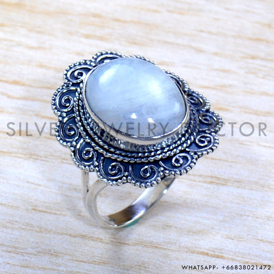 Rainbow Moonstone 925 Sterling Silver Ring (SJWR-1781)