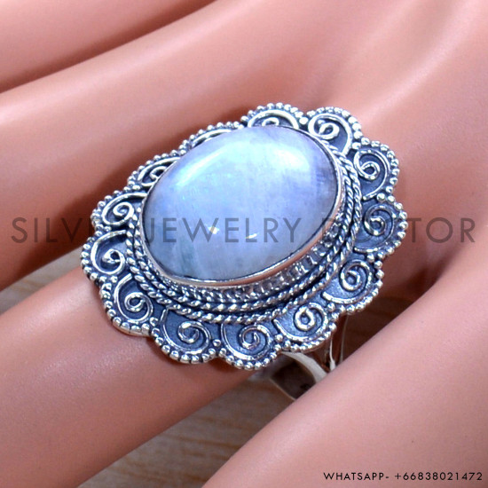Rainbow Moonstone 925 Sterling Silver Ring (SJWR-1781)