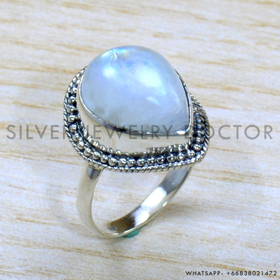 Rainbow Moonstone 925 Sterling Silver Ring (SJWR-1793)