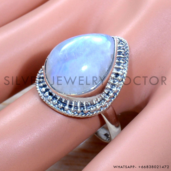 Rainbow Moonstone 925 Sterling Silver Ring (SJWR-1793)