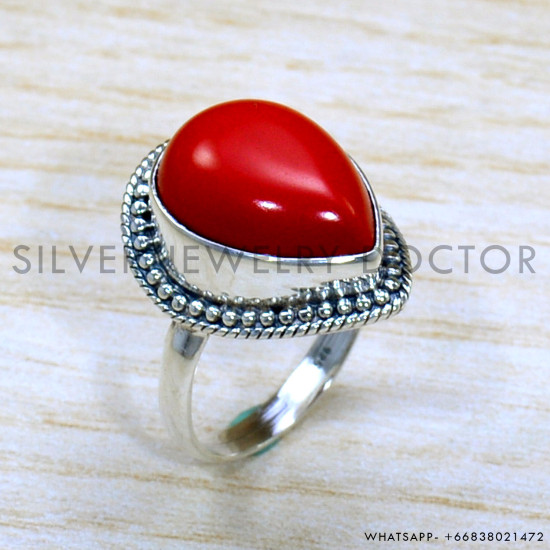 Coral 925 Sterling Silver Ring (SJWR-1794)