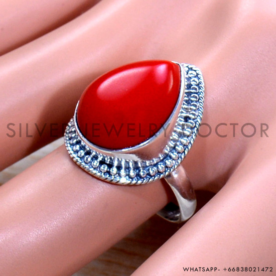 Coral 925 Sterling Silver Ring (SJWR-1794)
