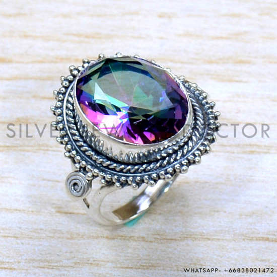 Mystic Topaz 925 Sterling Silver Ring (SJWR-1804)
