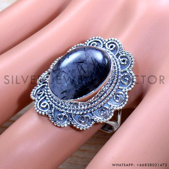 Black Rutile 925 Sterling Silver Ring (SJWR-1818)