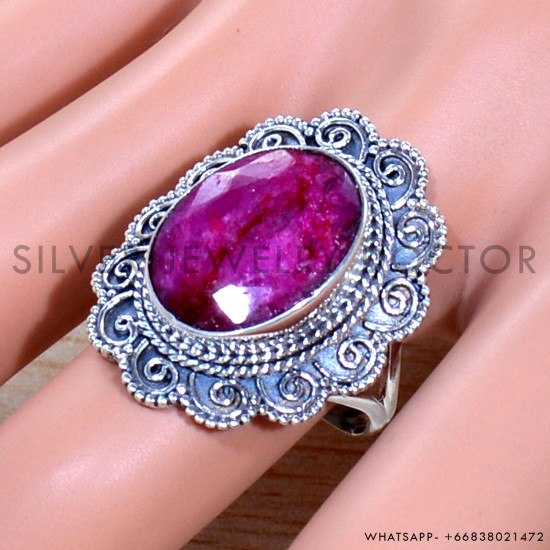 Ruby 925 Sterling Silver Ring (SJWR-1819)