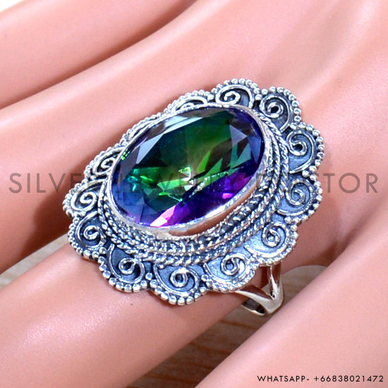 Mystic Topaz 925 Sterling Silver Ring (SJWR-1825)