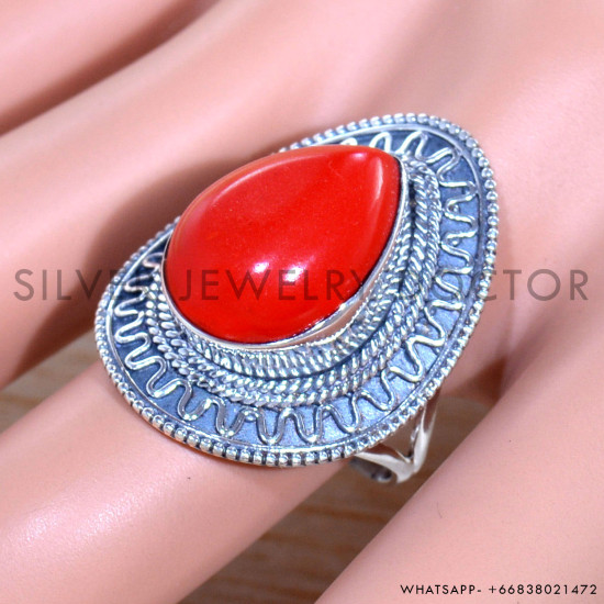 Coral 925 Sterling Silver Ring (SJWR-1829)