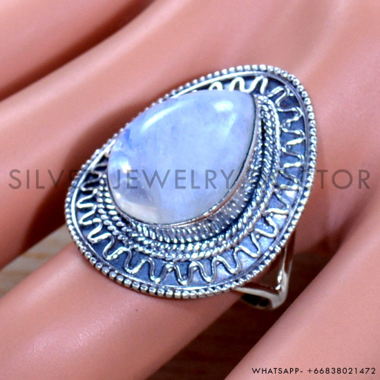 Rainbow Moonstone 925 Sterling Silver Ring (SJWR-1831)
