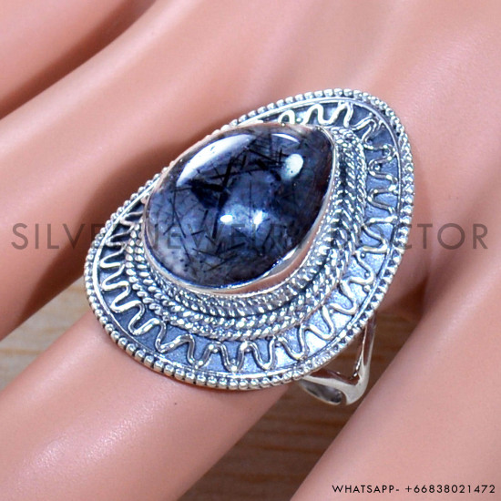 Black Rutile 925 Sterling Silver Ring (SJWR-1837)